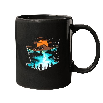 Discover Wildlife Mountain River Outdoor Nature Full Moon Mugs