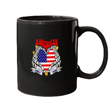 Discover America Sweet Heart Skeleton Hands Heart Flag 4th Mugs