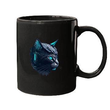 Discover Digital cyberpunk Cat artwork Mugs