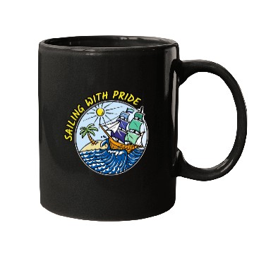 Discover LGBTQ Sailing Ship with Gay Flag, Family Vacation Mugs