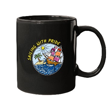 Discover LGBTQ Sailing Ship with Lesbian Flag, Vacation Mugs
