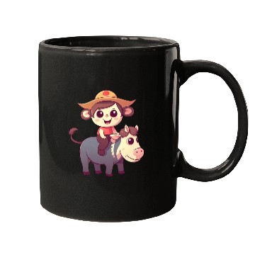 Discover Girl, Monkey and Cow, Charming Kids Design Mugs