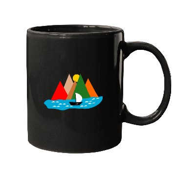 Discover Black Sailing Boat Scape Mugs