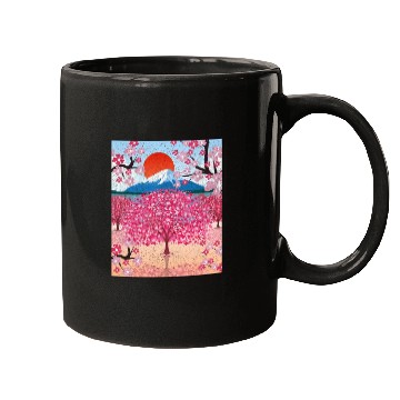Discover Sunset Sakura Mountains Gift Cherry Blossoms Mugs