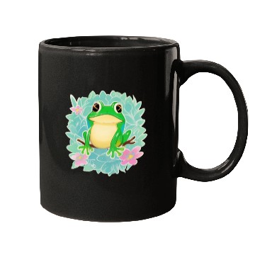 Discover Cute Little Tree Frog on a Floral background Mugs