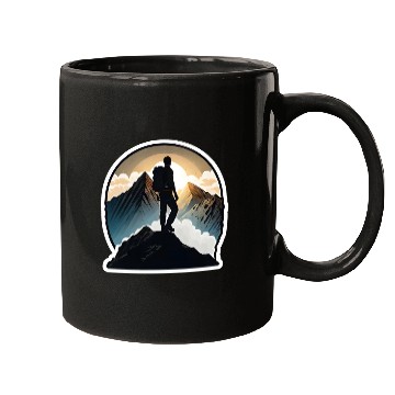 Discover Hiker Standing Atop A Majestic Mountain Mugs
