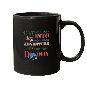 Discover Curious Dolphin: Diving into the Deep Adventure Mugs