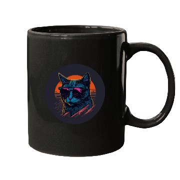 Discover Synthwave Cat art Mugs