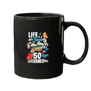 Discover Life Is a Book 50 Pages Bookworm Flower 50th Mugs