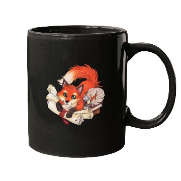 Discover Fox with books and scrolls, ink reading Mugs