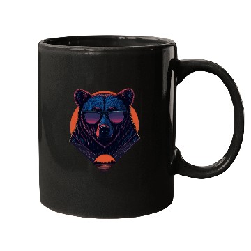 Discover Synthwave Bear with sunset Mugs