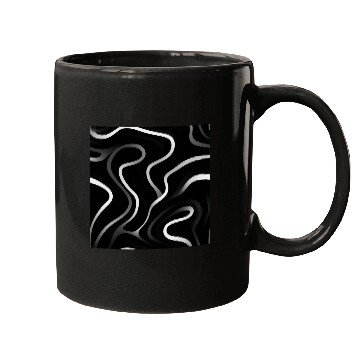 Discover Monochrome Elegance: White Abstract Lines on Black Mugs