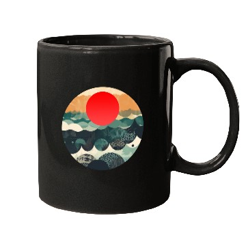 Discover Red sun Japanese Art Inspired Patterned Ocean Mugs