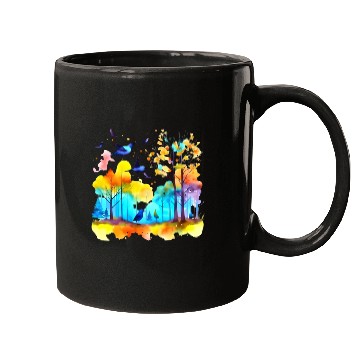 Discover Serenity in Flight: Watercolor Birds over Forest Mugs