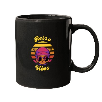 Discover Black Coloful Sunset Cat Retro Vibes T-shit. Mugs