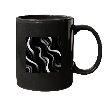 Discover Monochrome Elegance: White Abstract Lines on Black Mugs