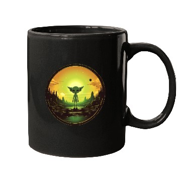 Discover Green Alien at Sunset Mugs