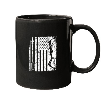 Discover Outdoor Hunting American Flag Bow Arrow Target Mugs
