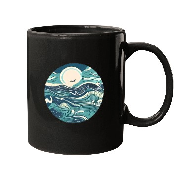 Discover Sea waves in circle Mugs