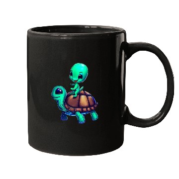 Discover Alien Riding a Turtle Mugs