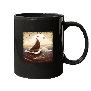 Discover Chocolate Brown Dinghy on Rough Seas Mugs