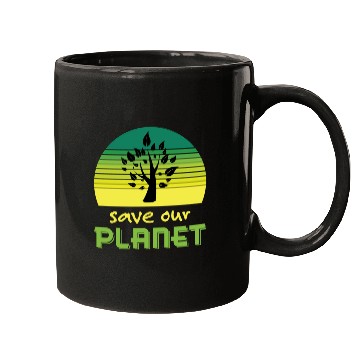 Discover Save Our Planet Retro Sunset Green Mugs