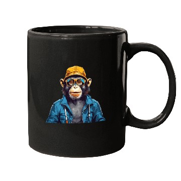 Discover Smiling monkey wearing sunglasses and bucket hat Mugs