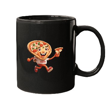 Discover Cartoon Character of Pizza Running Design Mugs