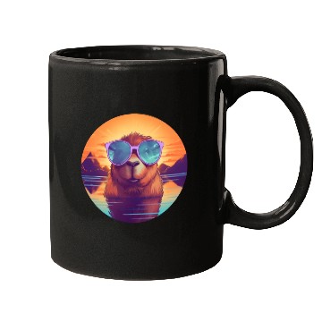Discover Sunset Serenity: Rustic Capybara Stripe Illustrate Mugs