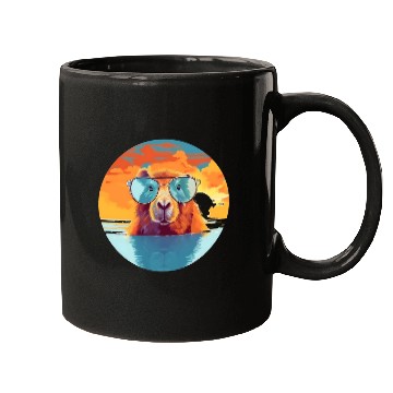 Discover Sunset Serenity: Rustic Capybara Stripe Illustrate Mugs