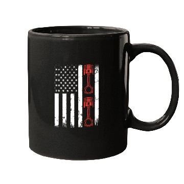 Discover Auto Mechanic Car Piston Car Mechanic US Flag Mugs