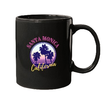 Discover Santa Monica Retro Palm Trees And Sunset Design Mugs