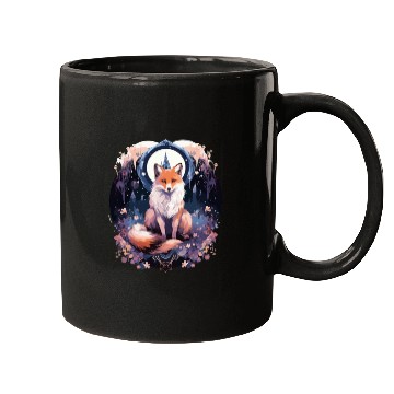 Discover Celestial moon flower fox sitting tall Mugs