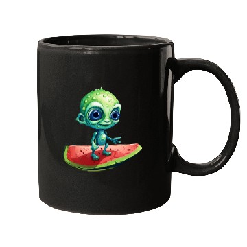 Discover Green Alien Meets Watermelon: Exotic Encounter Mugs
