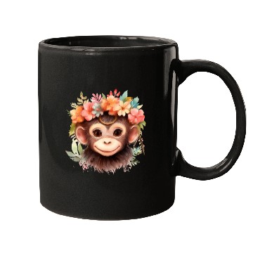 Discover Monkey Chimpanzee Jungle Animal Boho Floral Ape Mugs