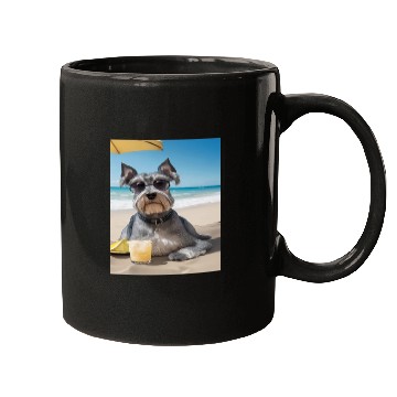 Discover Schnauzer Chilling at Beach with a Drink Mugs