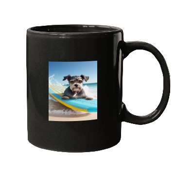 Discover Schnauzer Surfing at Beach On A Surfboard Mugs