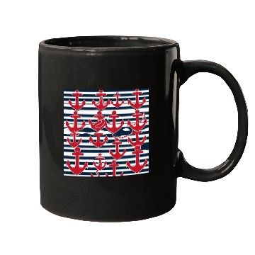 Discover classic nautical horizontal white and navy blue Mugs