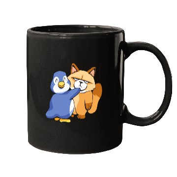 Discover Angry Cat and a Penguin Animals Lover Funny Design Mugs
