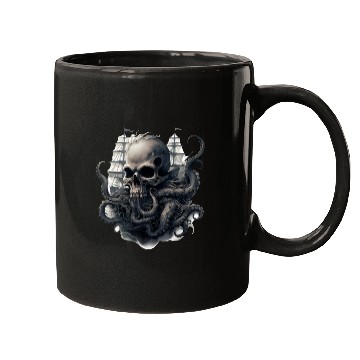 Discover Giant squid kraken skull ship Mugs