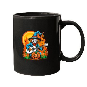 Discover Happy Halloween scarecrow plays guitar Mugs