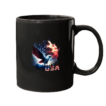 Discover America eagle under Moon with American Flag Mugs