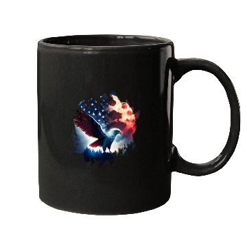 Discover America eagle under Moon with American Flag Mugs