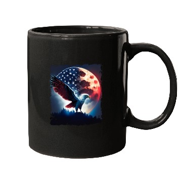 Discover America eagle under Moon with American Flag Mugs