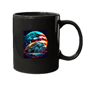 Discover America turtle under Moon with American Flag Mugs