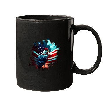 Discover America chicken under Moon with American Flag Mugs
