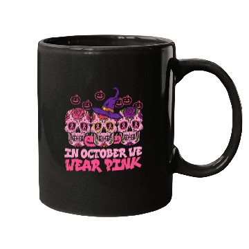 Discover We Wear Pink Sugar Skull Halloween Breast Cancer Mugs