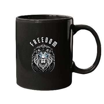 Discover Freedom Roars: Lion Head Logo with 'Freedom' Word Mugs