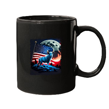 Discover America sheep under Moon with American Flag Mugs