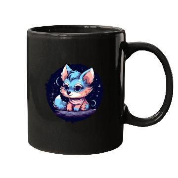 Discover Digital Art Fox Sitting on Rock Crescent Moon Mugs
